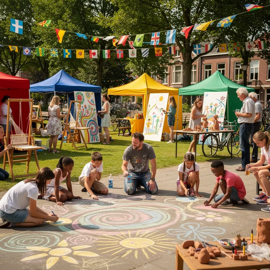 Kinderen die deelnemen aan een creatief workshop voor beeldende kunst in een gemeenschapscentrum.
